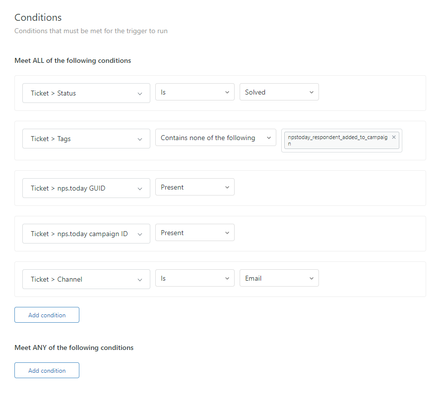 Trigger survey - conditions