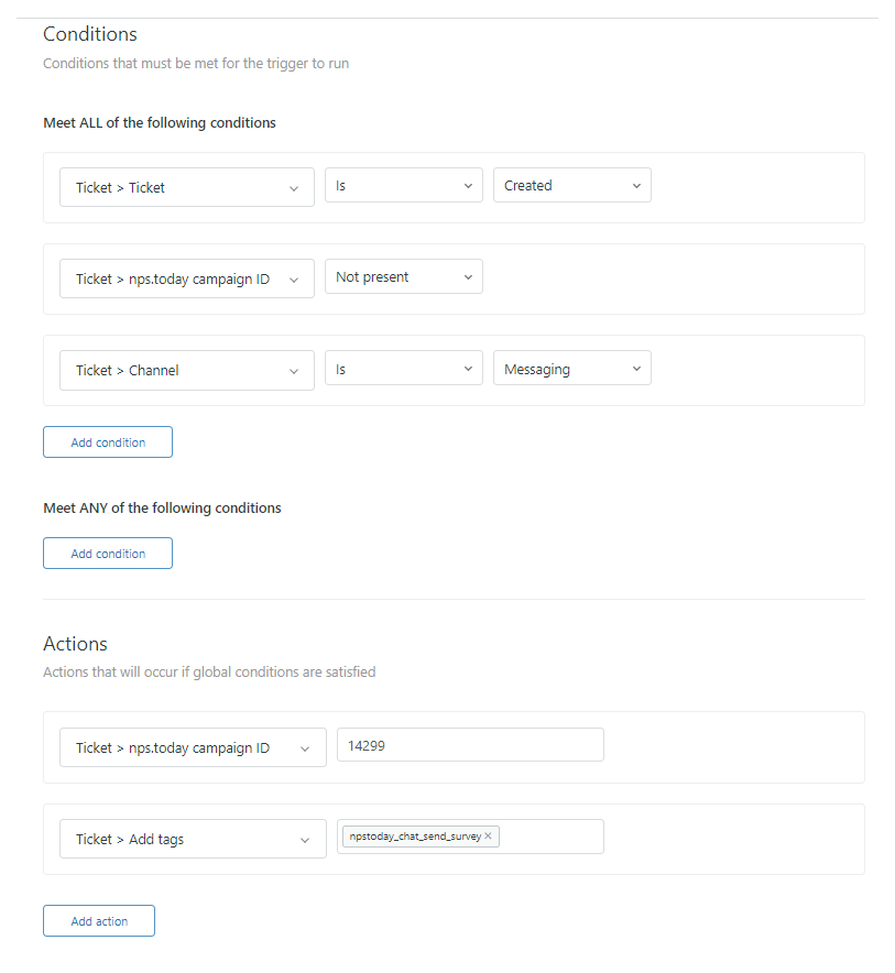 Trigger survey - conditions