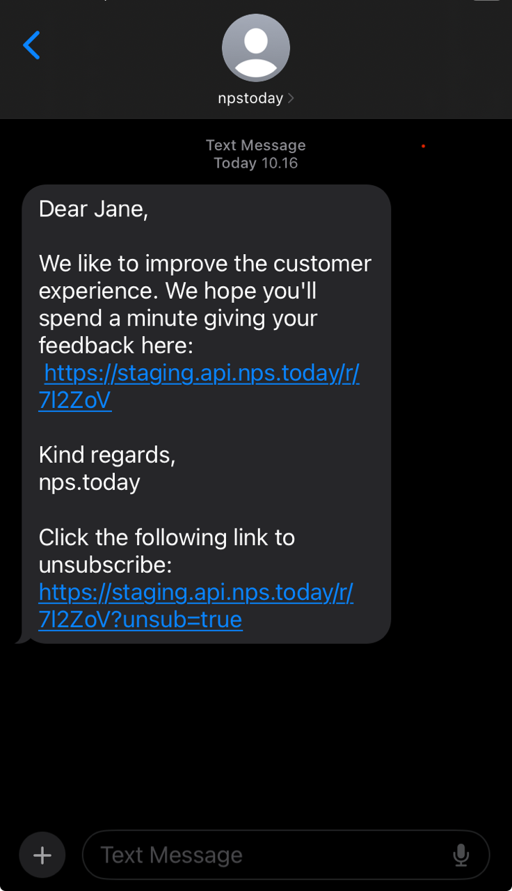 Text message survey example