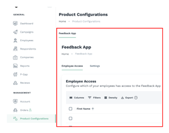 Feedback app setting