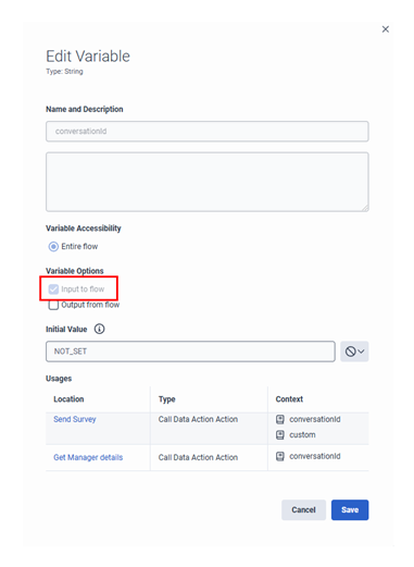Input to flow variable