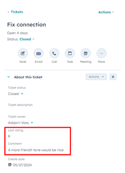 Ticket feedback fields