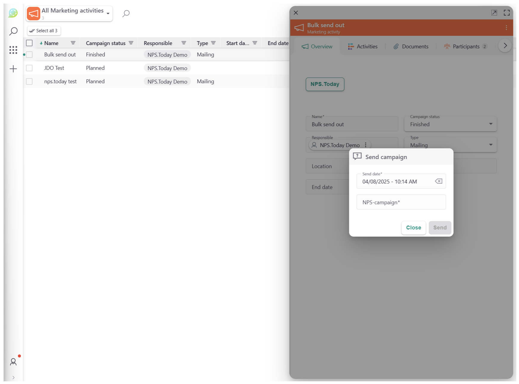 Manual sendout On Marketing card