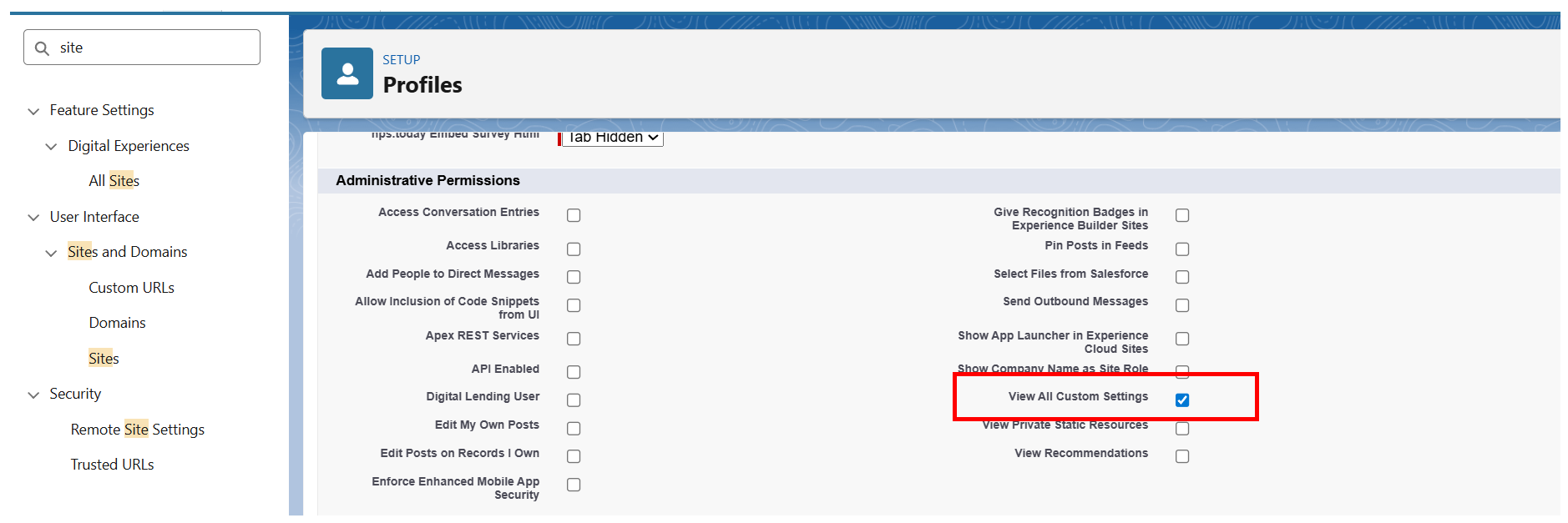 View All Custom Settings