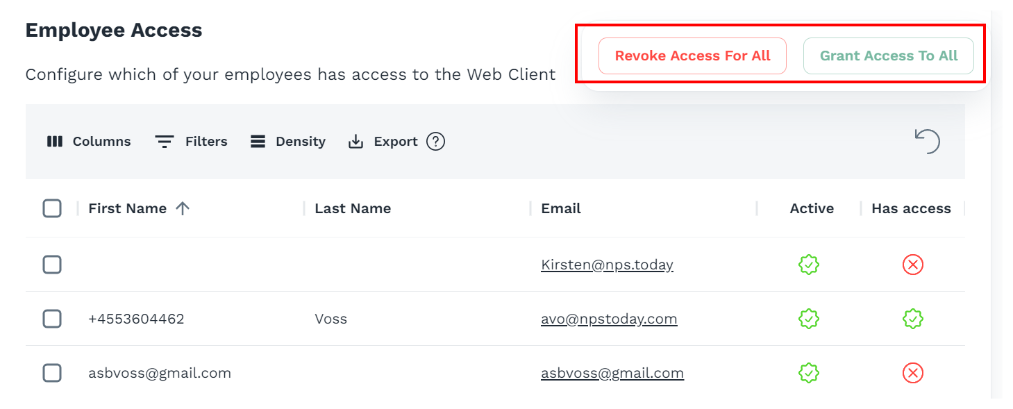Grant and remove access to all