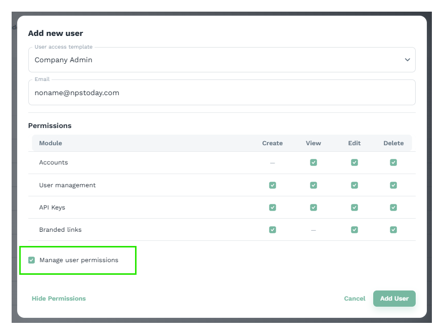 Manage user permissions