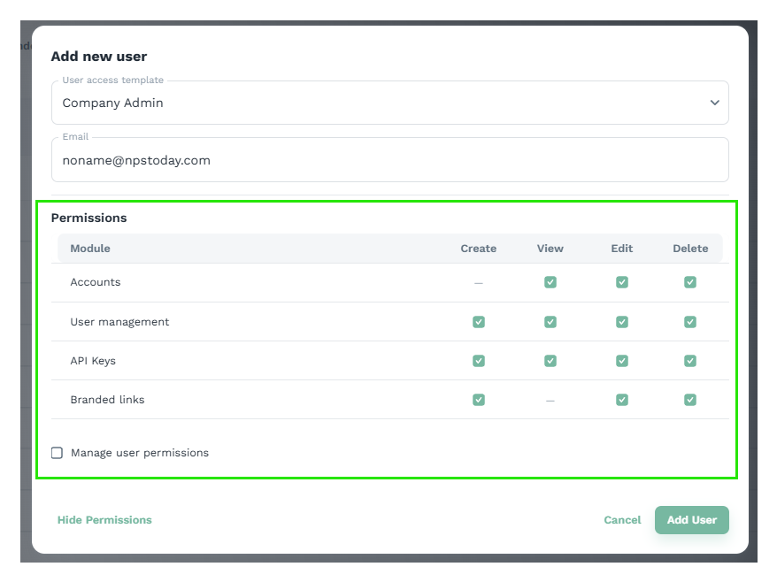 User permissions