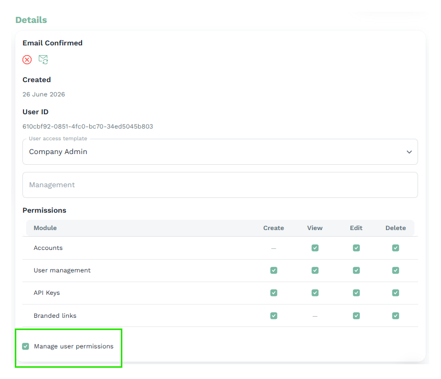 Edit manage permissions