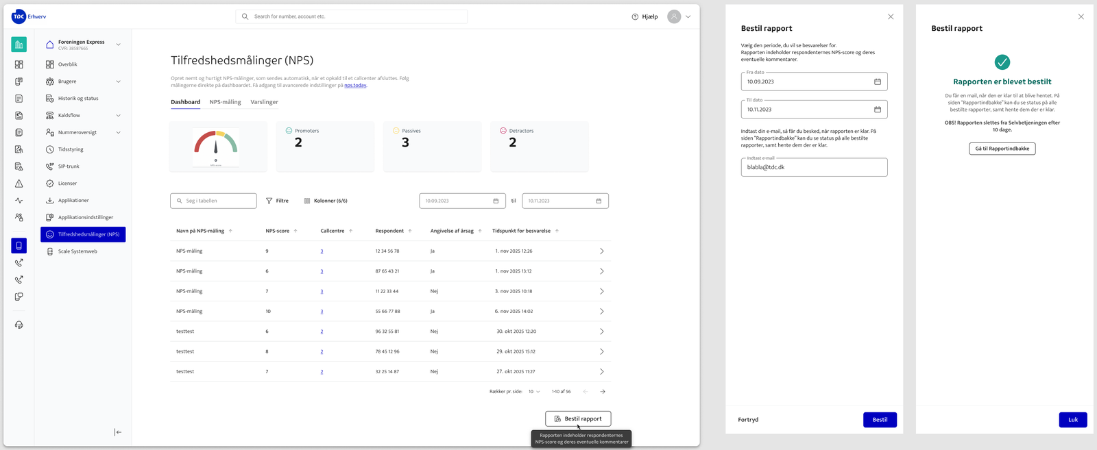 Order report from the dashboard